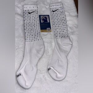 Nike White Athletic Crew Socks with Mini Swoosh Pattern